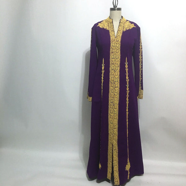 Plum purple and gold soutache hostess gown - 1960s vintage loungewear - NextStage Vintage