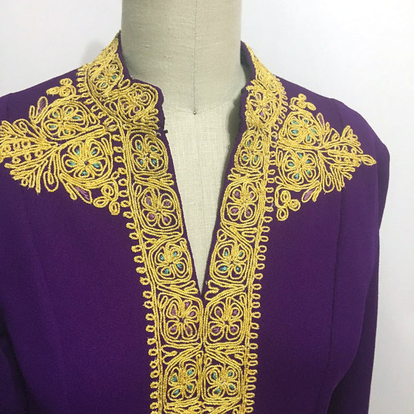 Plum purple and gold soutache hostess gown - 1960s vintage loungewear - NextStage Vintage