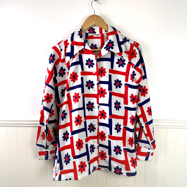1970s red, white and blue flower power blouse by Shapely - size medium - NextStage Vintage