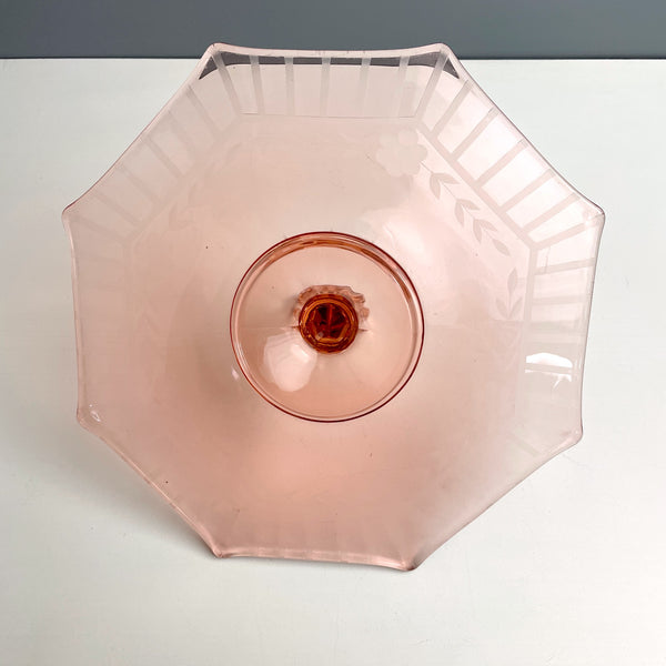Octagonal pink depression glass sandwich tray - vintage serving - NextStage Vintage