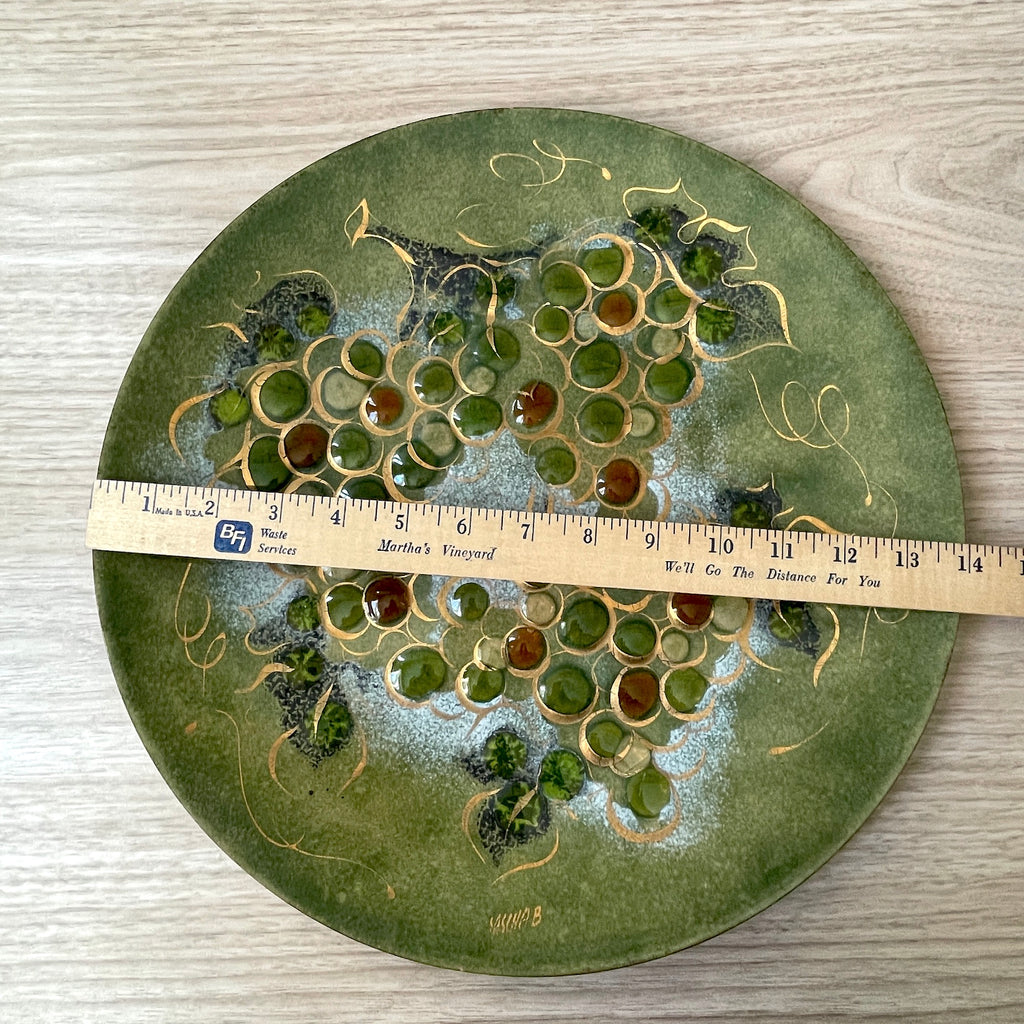 Sascha Brastoff MCM grape enamel wall plate - 14 diameter - 1960s vintage