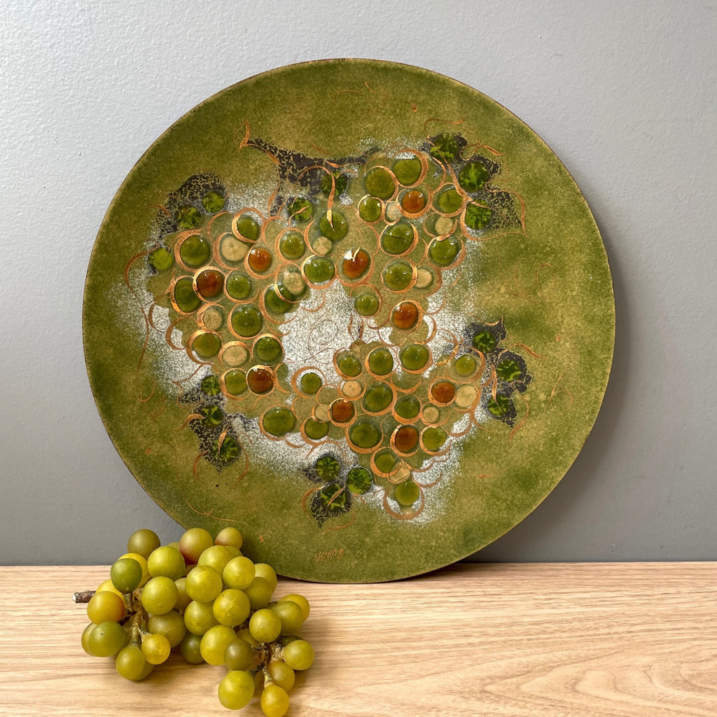 Sascha Brastoff MCM grape enamel wall plate - 14 diameter - 1960s vintage