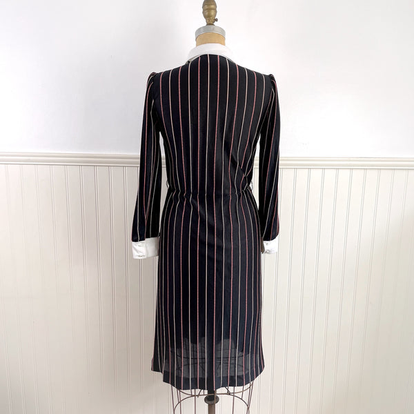 Black striped dress by Sears The Fashion Place - 1970s vintage - size small - medium - NextStage Vintage