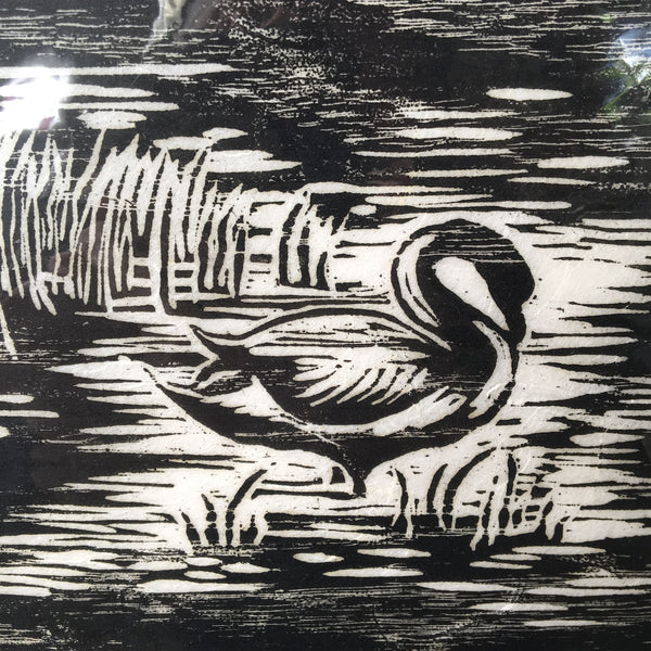 Woodcut swan print - Serenity - 1977 artist proof - NextStage Vintage