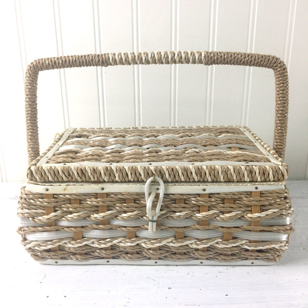 Sewing basket - vintage coated sisal storage - made in Japan - NextStage Vintage