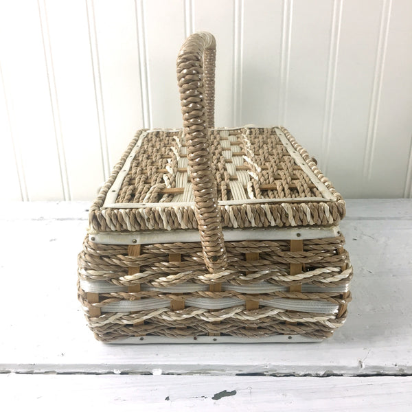 Sewing basket - vintage coated sisal storage - made in Japan - NextStage Vintage