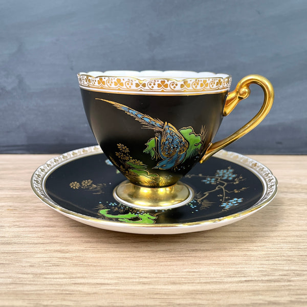 Shelley Chinese Gold exotic bird teacup and saucer #13550 - vintage china - NextStage Vintage