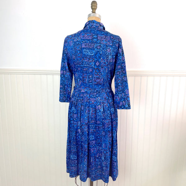1960s Shelton Strollers blue and purple day dress with belt - size sm / med - NextStage Vintage