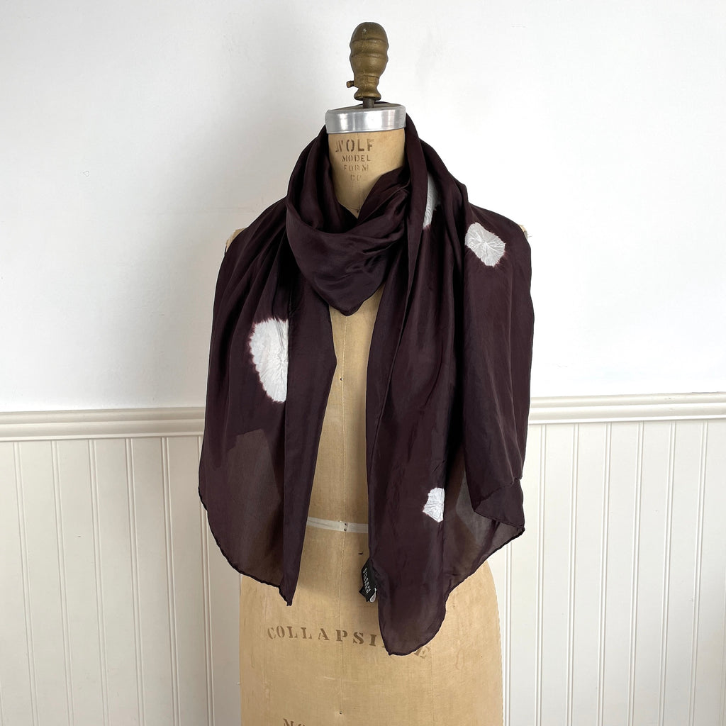 Eileen Fisher silk shibori dot scarf - brown and pearl gray - NextStage Vintage