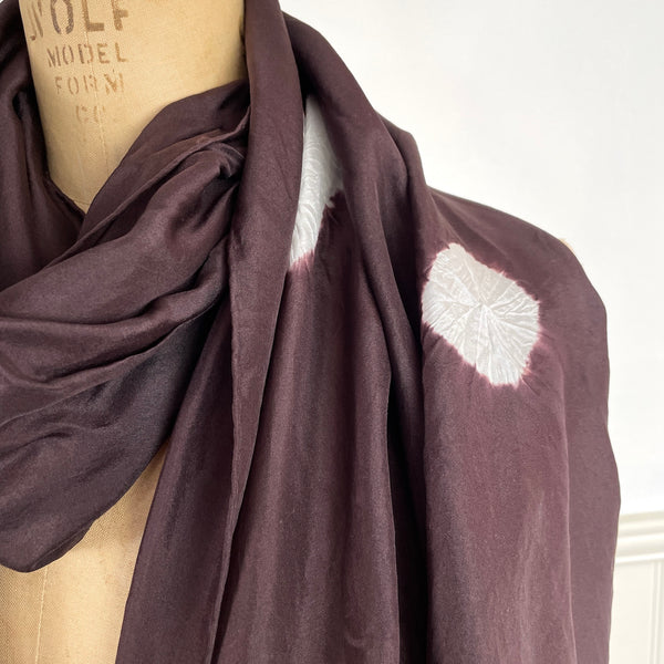 Eileen Fisher silk shibori dot scarf - brown and pearl gray - NextStage Vintage