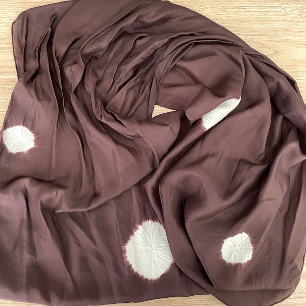 Eileen Fisher silk shibori dot scarf - brown and pearl gray - NextStage Vintage