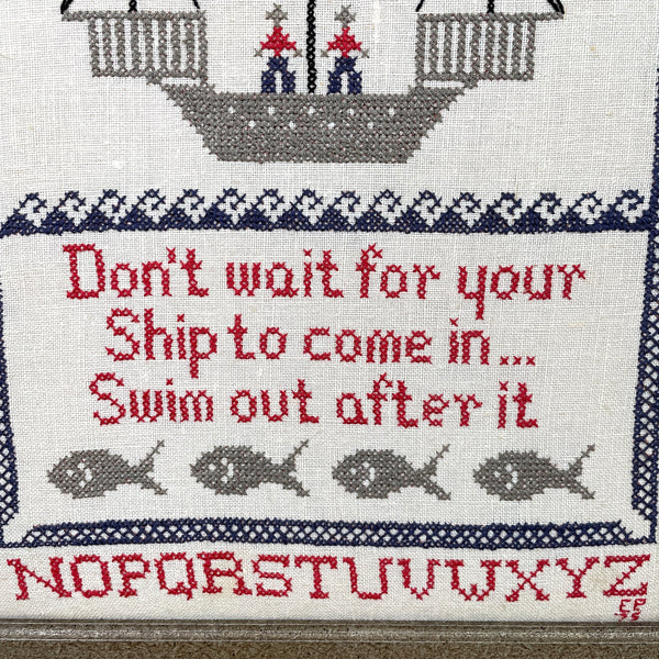 Inspirational nautical cross stitch sampler - 1975 vintage - NextStage Vintage