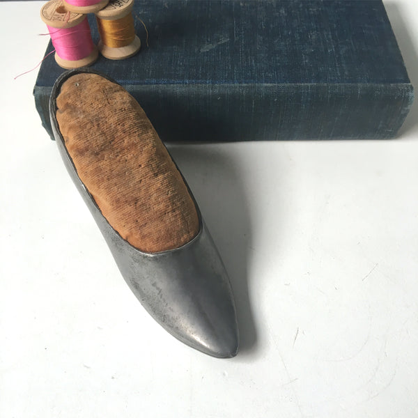 Metal ladies shoe pin cushion - antique sewing aid - NextStage Vintage