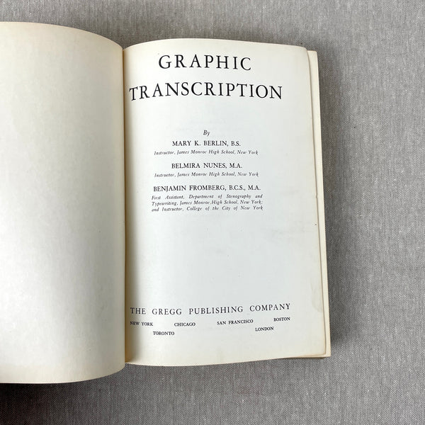 Graphic Transcription - shorthand practice book - Gregg Publishing Co. 1943 hardcover - NextStage Vintage