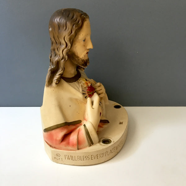 Sacred heart of Jesus shrine - shabby vintage chalkware by Pennsylvania Statuary Co. - NextStage Vintage