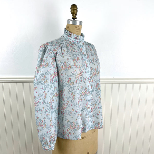 1970s aqua floral blouse - Sidesteps by Fire Islander - size medium - NextStage Vintage