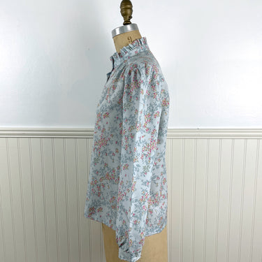 1970s aqua floral blouse - Sidesteps by Fire Islander - size medium - NextStage Vintage