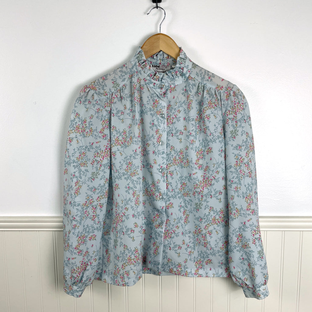 1970s aqua floral blouse - Sidesteps by Fire Islander - size medium ...
