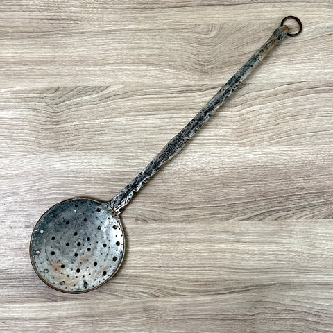 Tinned copper metal skimmer - rustic kitchen tool - NextStage Vintage