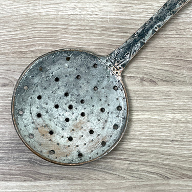 Tinned copper metal skimmer - rustic kitchen tool - NextStage Vintage