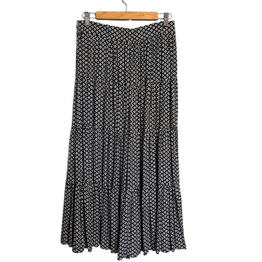 1990s Mondi tiered midi skirt - black and white floral - size medium - NextStage Vintage