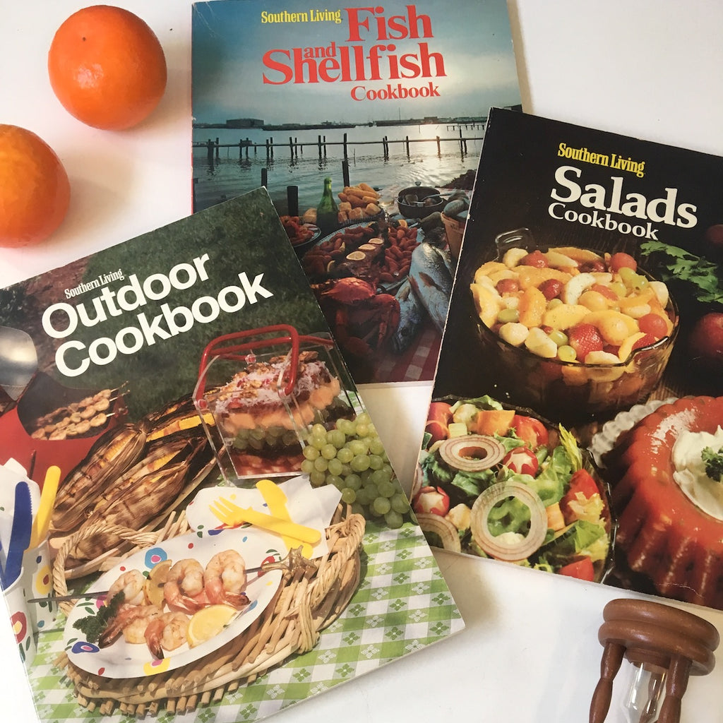 Southern Living cookbook trio - Fish, Salads, Outdoors - vintage paperbacks - NextStage Vintage