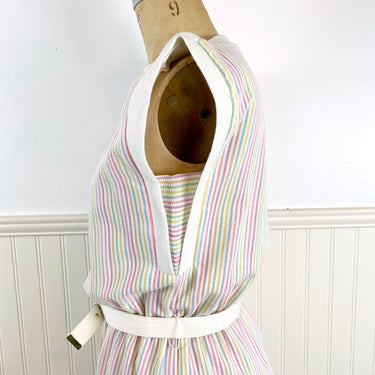 Sprouts by Vicki Vaughn sherbet seersucker stripe sleeveless dress - size XS - S - 1970s vintage - NextStage Vintage