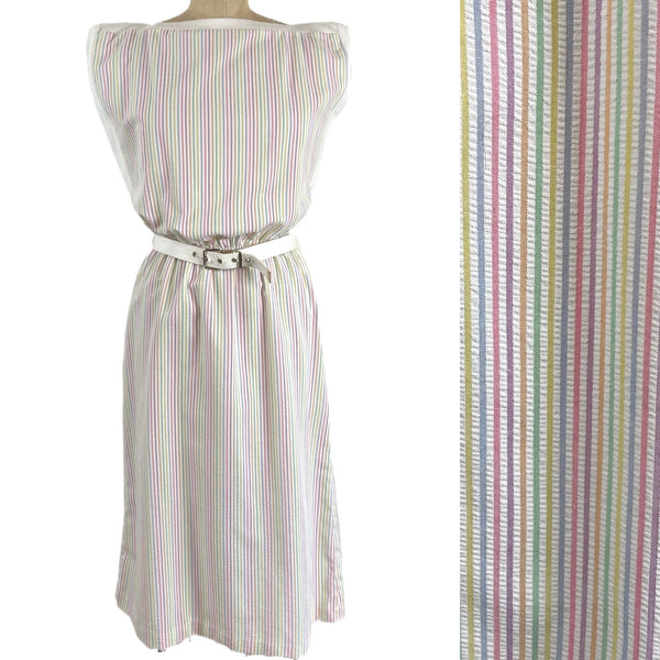 Sprouts by Vicki Vaughn sherbet seersucker stripe sleeveless dress - size XS - S - 1970s vintage - NextStage Vintage