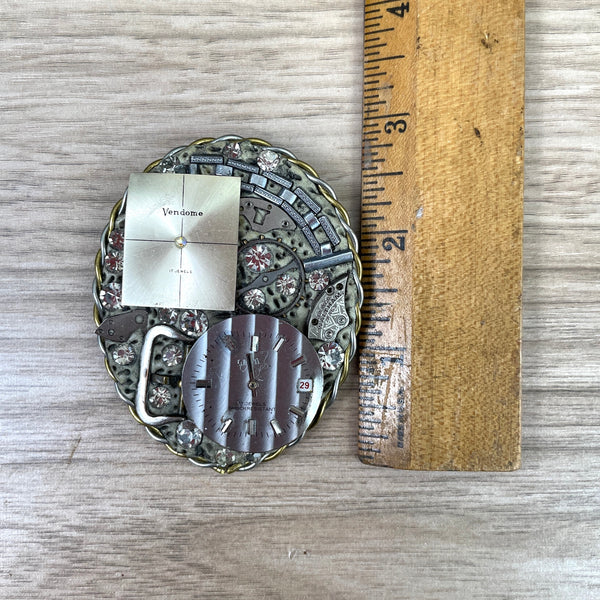 Artisan steampunk brooch by Lesli Mones - vintage watch parts - NextStage Vintage
