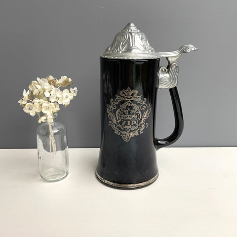 VIP glass stein with pewter lid and kitschy Drunken Sot poem - vintage barware - NextStage Vintage