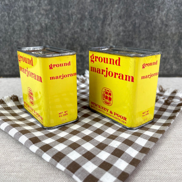 Stickney & Poor ground marjoram tins - a pair - vintage packaging - NextStage Vintage
