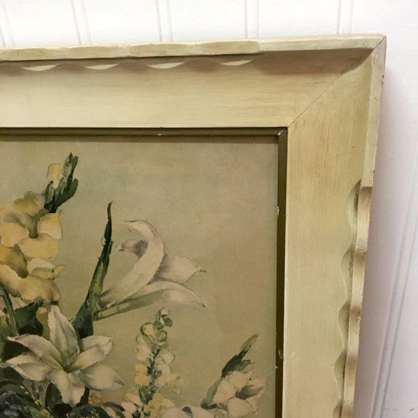Floral still life print - decorative antiqued frame and art by Ann Cochran - cottage charm 1950s - NextStage Vintage