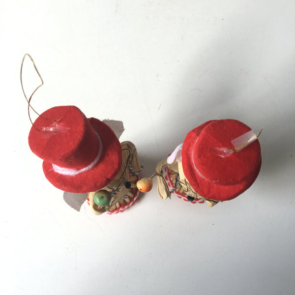 Straw mouse Christmas ornaments - 1980s vintage pair - NextStage Vintage
