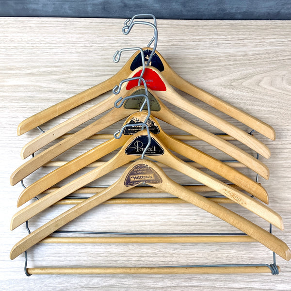 Clothing store labeled wooden suit hangers - set of 6 - vintage advertising - NextStage Vintage