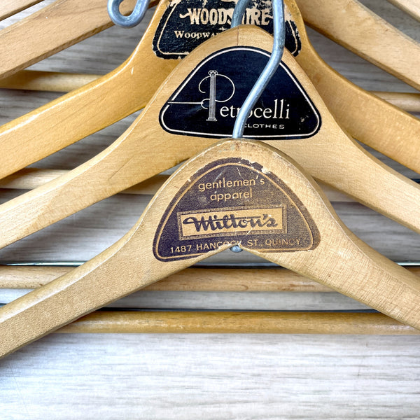 Clothing store labeled wooden suit hangers - set of 6 - vintage advertising - NextStage Vintage