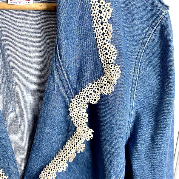 Vintage cropped denim jacket with lace trim - size large - NextStage Vintage