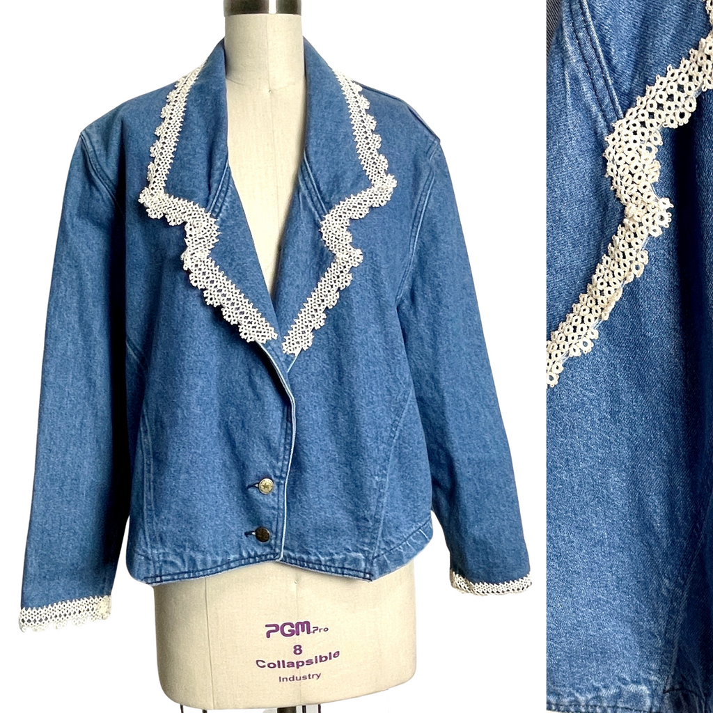 Jean jacket sales with lace trim