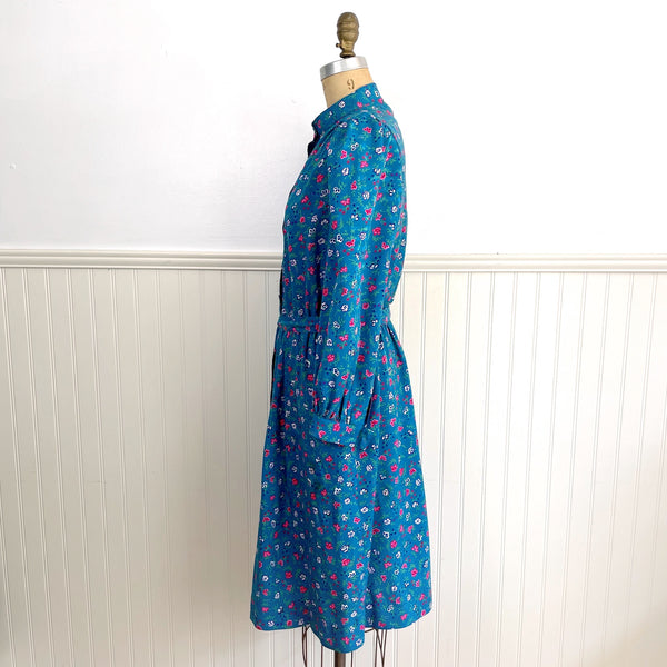 1970s cerulean blue floral dress with elastic waist - The Talbots - size medium - NextStage Vintage
