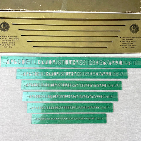 C-Thru lettering guides - boxed set of 6 templates - vintage drafting tools - NextStage Vintage