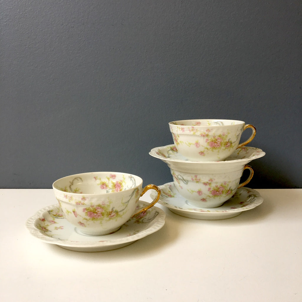 Haviland Limoges The Princess teacups and saucers - set of 3 - vintage  floral china