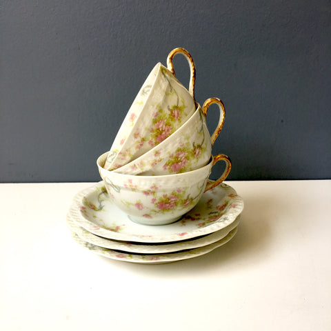 Haviland Limoges The Princess teacups and saucers - set of 3 - vintage floral china - NextStage Vintage