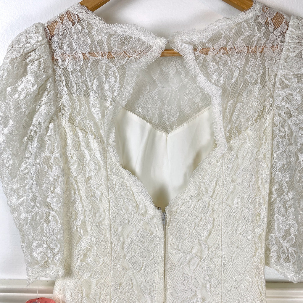 Lace and chiffon tiered wedding dress - size XS - 1980s vintage tea ...