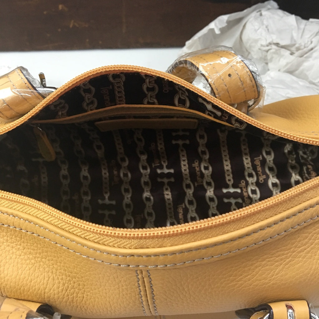 Tignanello pebbled leather satchel handbag - top zipper - buckskin tan ...