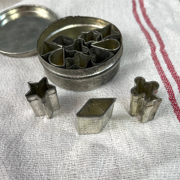 Tiny decorator food cutters - set of 12 in a tiny tin - 1960s vintage - NextStage Vintage