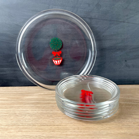 Christmas serving set - topiary platter and plates with bows - vintage tableware - NextStage Vintage