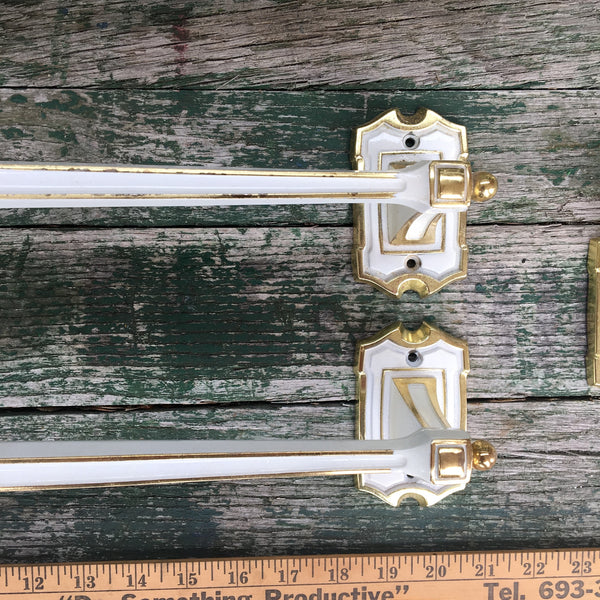 1960s white and gold towel bars - 5 bars, 1 robe hook - vintage hardware - NextStage Vintage