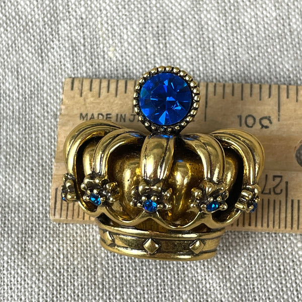 Trifari gold and royal blue crown brooch - 1990s vintage - NextStage Vintage