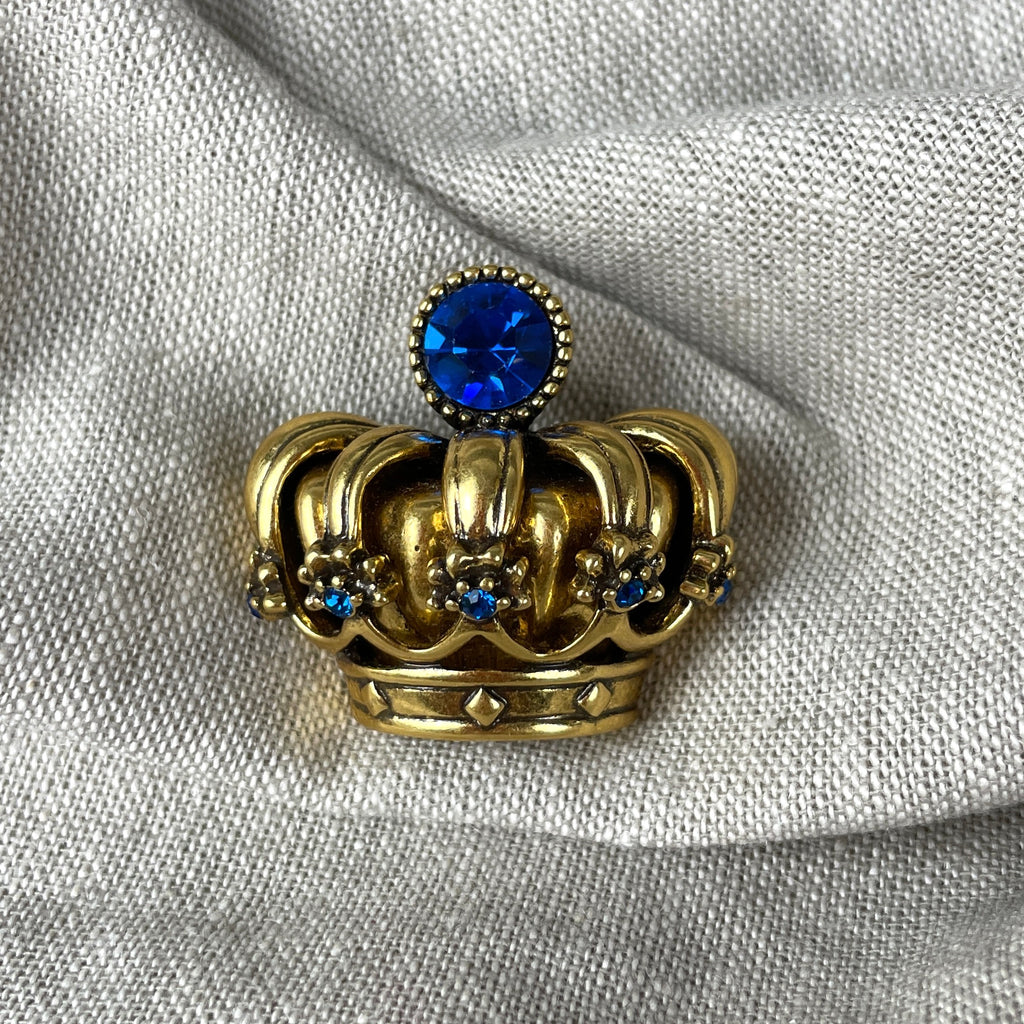 Trifari gold and royal blue crown brooch - 1990s vintage - NextStage Vintage