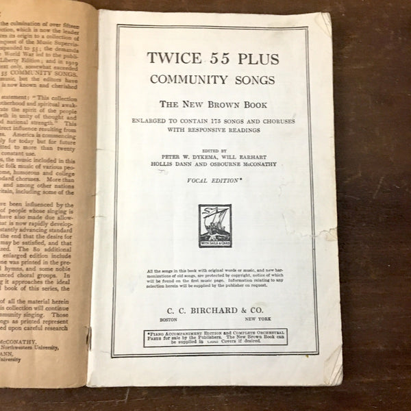 Twice 55 Plus Community Songs - C.C. Pritchard & Co. - vocal edition of 175 songs - 1929 - NextStage Vintage