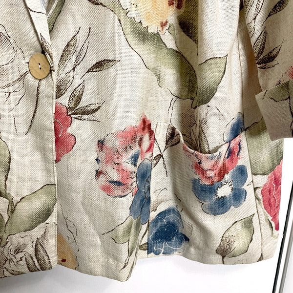 1980s linen blend floral oversized blazer - size L - NextStage Vintage